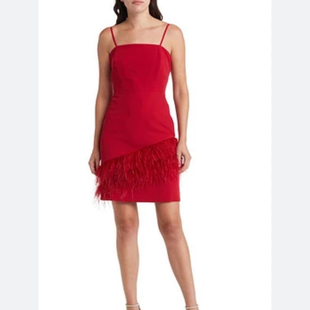 Sam Edelman Red Feather-Trim Dress NWT